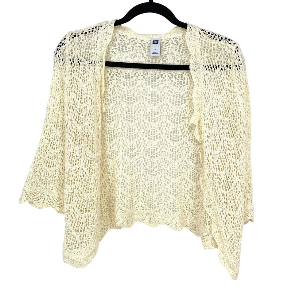 GAP Cardigan Womens Sz S Open Knit Crochet Ivory Boho Lightweight Layering Top